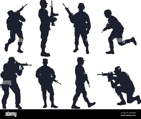 Set Of Army Soldiers Black Vector Illustration Stock Vector Image And Art