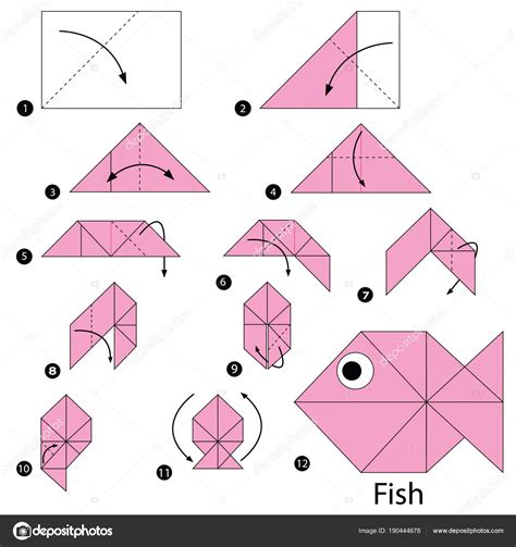 Instructions Étape Par Étape Comment Faire Origami Poisson Stock Vector