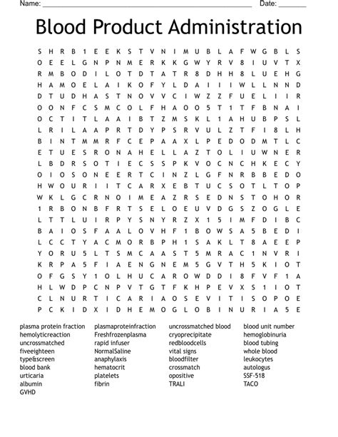 Blood Product Administration Word Search Wordmint