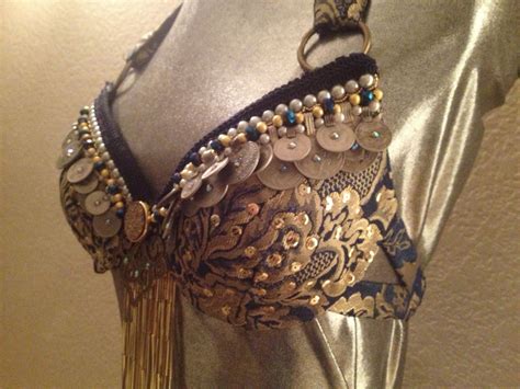 tribal fusion bellydance bra in royal blue and gold by olah california on etsy