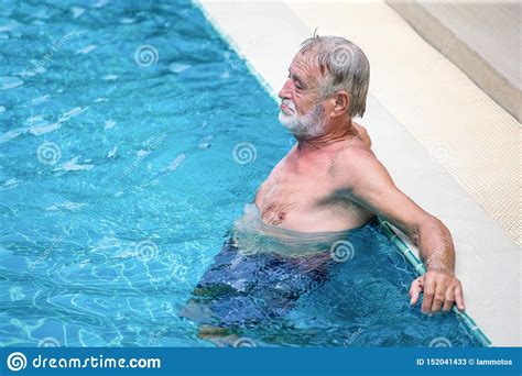 Senior Man Relaxing In Swimming Pool Take A Break Rest Retirement