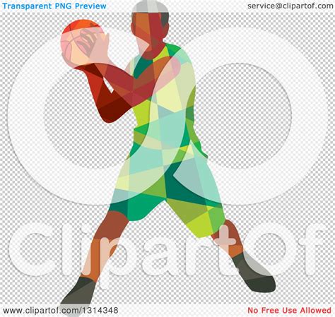 Clipart Of A Retro Low Poly Black Male Basketball Player Holding The