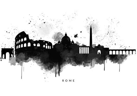 Rome Italy Skyline Watercolour Abstract Art Print In Black And White