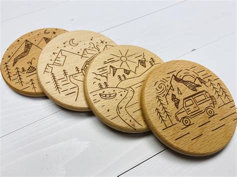 Handmade Wooden Coasters Set Of 4 Engraved Coasters Etsy