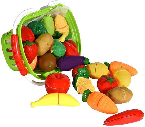 Wondertoys Wooden Fruit Vegetables Cutting Set Wood Food Pretend Kitchen Playset Learning Toy
