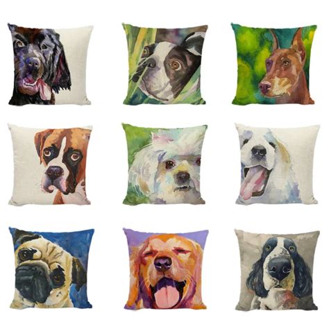 Fashion Oil Painting Dog Drawing Linen Pillow Cushion Covers Home Sofa