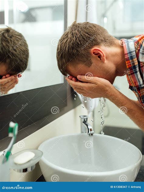 Man Washes His Face With Spray Stock Image Image Of Color Apartment 61308347