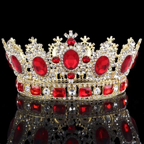 vintage baroque ruby crown luxury red gem rhinestone royal bridal crown tiara crown headband