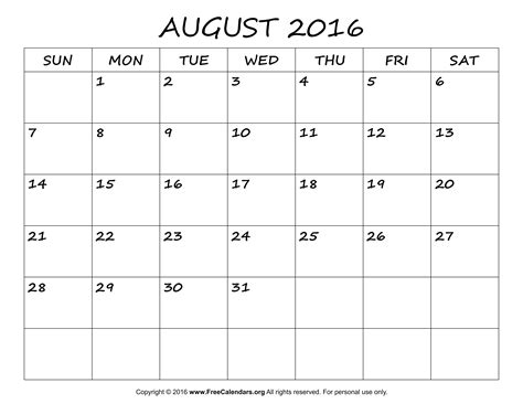 2016 August Calendar August Calendar Calendar 2016 Calendar