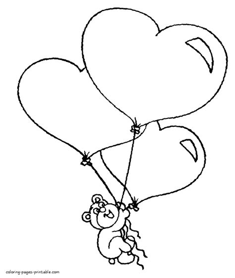 Heart shaped balloons coloring pages || COLORING-PAGES-PRINTABLE.COM