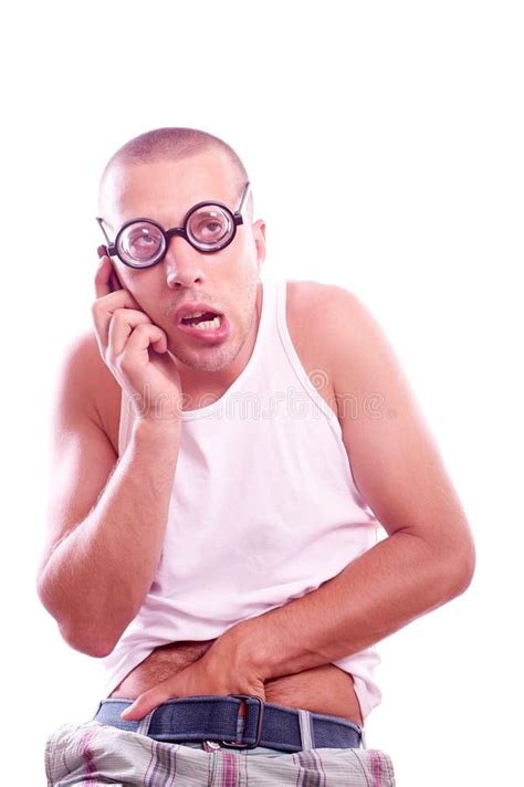 Funny Nerd Guy Has A Phone Sex Stock Image Image Of Intimate