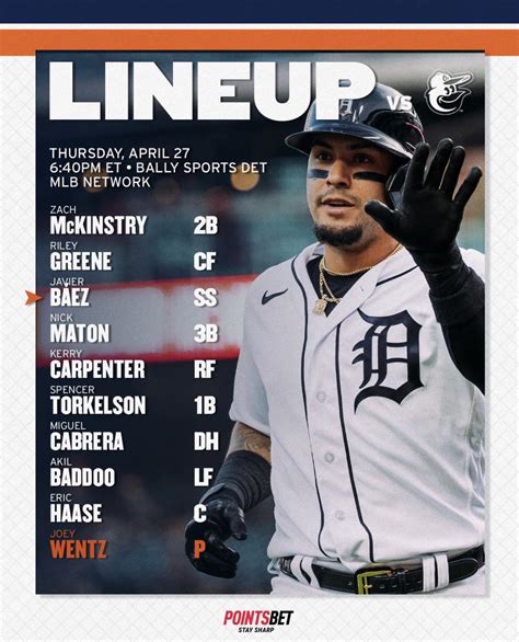 Detroit Tigers Starting Lineup For Tonights Game Against The Os 04