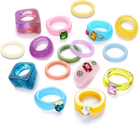 Resin Rings Chunky Acrylic Rings For Women 16pcs Rings Colorful Finger
