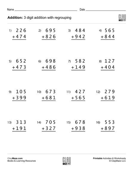 5ht Grade Free Adistion With Regrouping Printable Worksheets