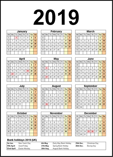 Printable 2019 Calendar With Holidays 2019calendar 2019holidays Usa