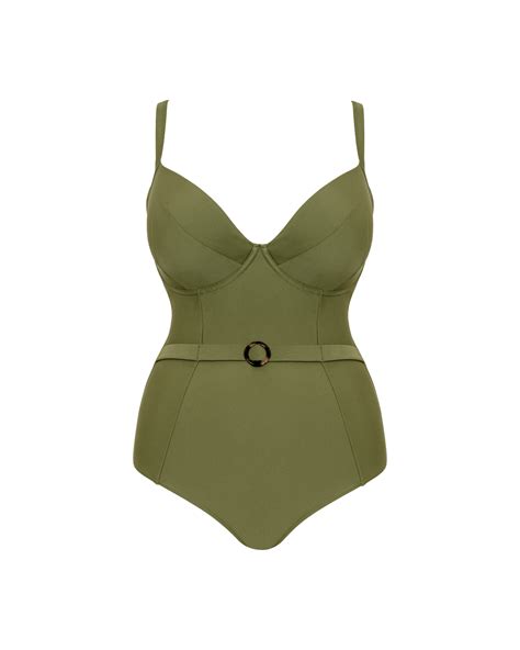Retro Sun Padded Plunge Swimsuit Olive Tkd Lingerie