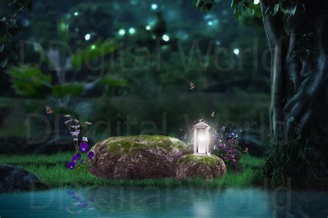 Fairy Digital Background Magical Lake In Forest Fantasy Etsy