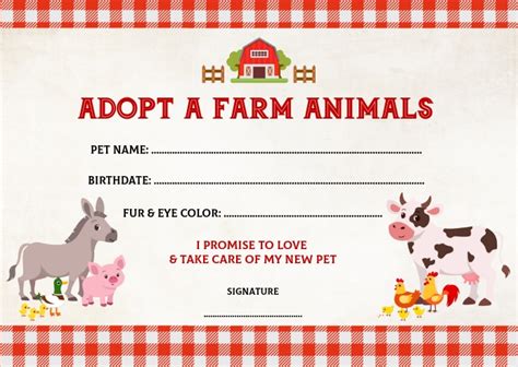 Adopt A Farm Animal Adoption Certificate Template Postermywall