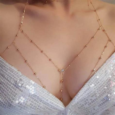 Sexy Body Chain Rhinestone Chain Bra Gold Belly Waist Chain Beads Bikini Body Jewelry Party For