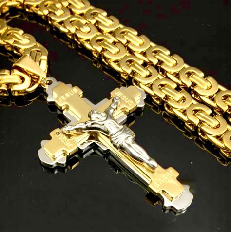 Large Stylish Crucifix Cross Heavy Mens Byzantine Necklace Waterproof