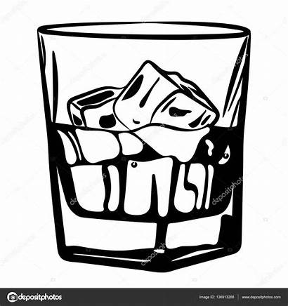Whiskey Glass Ice Vector Drawing Illustration Alcohol