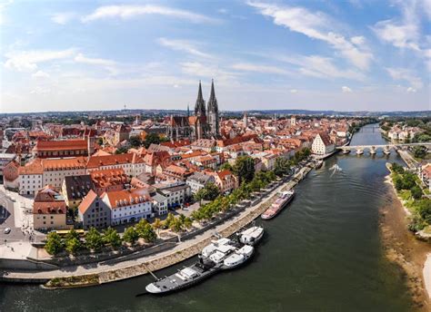 Aerial Photography Of Regensburg City Germany Danube River