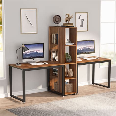 Tribesigns 91 Inch Two Person Computer Desk With Storage Shelves Extra