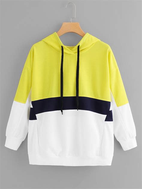 drawstring hoodie colorblock sweatshirt shein sheinside sweatshirts
