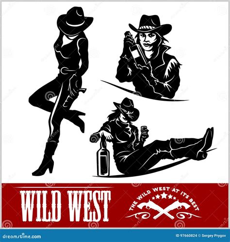 Silhouettes Of Western Cowgirls Vector Illustration Stock Vector