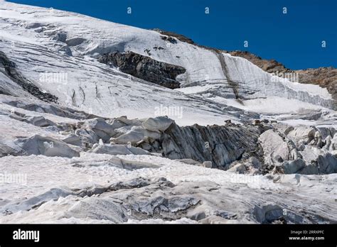 Glacier In The Alpine Mountains Crevasses And Ice Details Gran Paradiso National Park