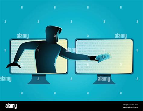 Simple Vector Illustration Of A Hacker Stealing Money Concept Of Cyber Crime Malware Virus