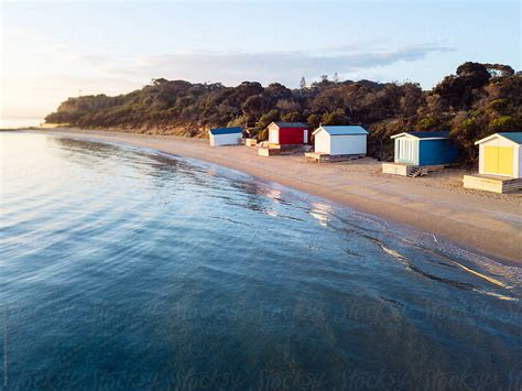 Beach Huts Near Rye In Victoria Australia At Sunrise By Stocksy