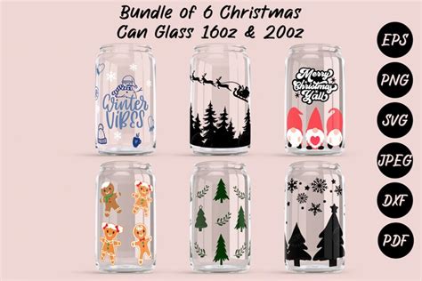 Bundle 6 Christmas Libbey Beer Glass Can Wrap Svg For 16 20