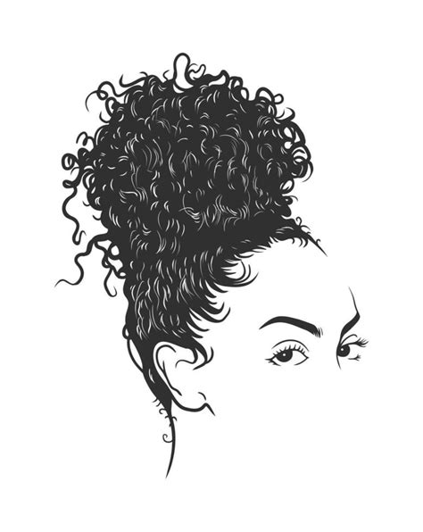 African Pretty Woman With Afro And Bun Hairstyle Portrait Silhouette On White Background