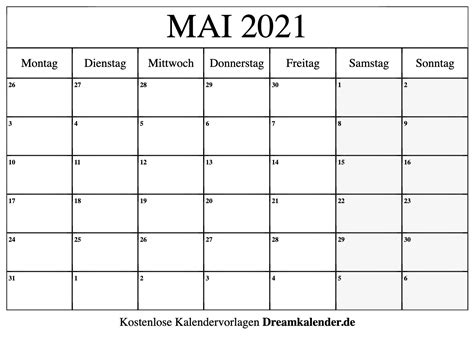Monatskalender mai 2021 zum ausdrucken. Kalender Mai 2021