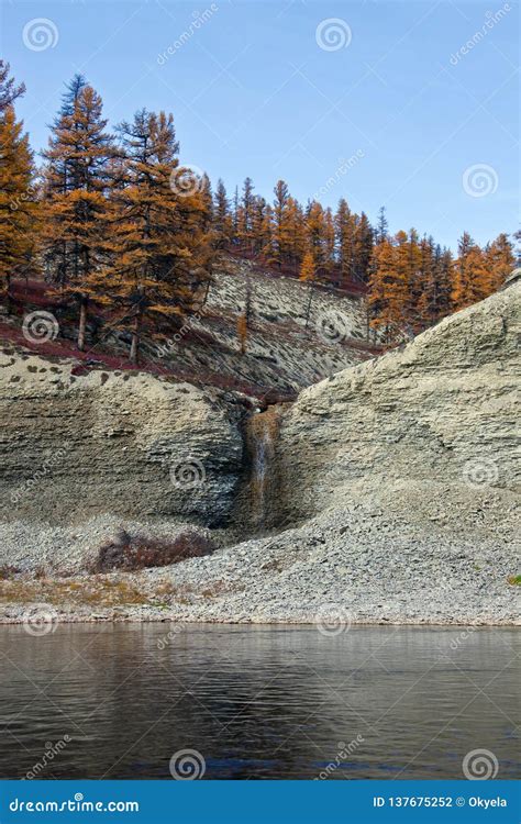 Shore Siberian Rivers With The Coastal Waterfall Stock Photo Image Of
