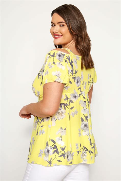 Yellow Floral Wrap Cold Shoulder Top Sizes 16 36 Yours