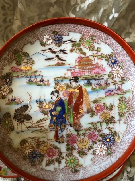 Antique Japan Set Of 10 Plates Some With Gold Accents Geisha