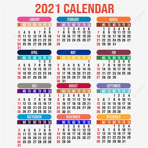 Free Printable Colorful Calendar 2021 Printable World Holiday