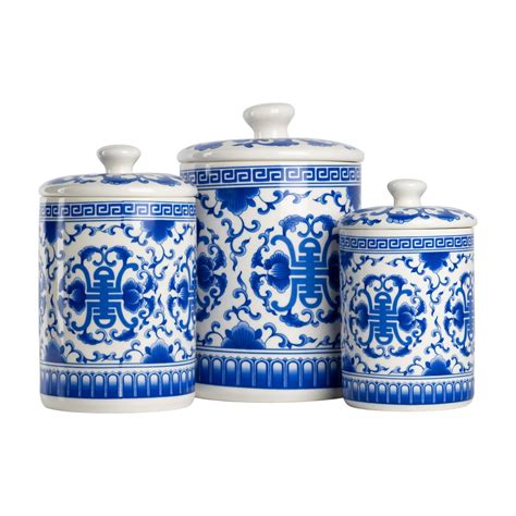 10 Strawberry Street Chinoiserie 3 Piece Ceramic Canister Set White