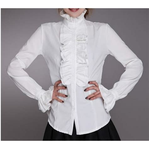 canis victorian womens long sleeves tops high neck frilly ruffle shirt blouse