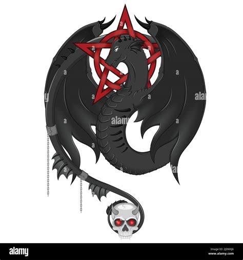 Diseño Vectorial De Dragón Occidental Con Alas Dragón Con Pentagrama Y