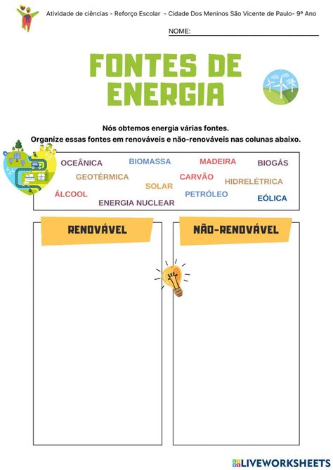 Fontes Renov Veis E N O Renov Veis De Energia Worksheet School Subjects Workbook Teachers