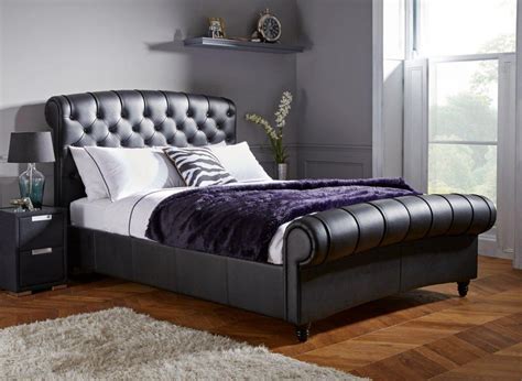 Ellis Black Split Leather Bed Frame 50 King Bed Sava