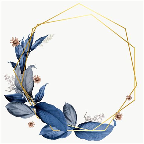 blue leaves with golden hexagon frame design element premium image by flower