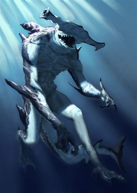 An Artists Rendering Of A Shark Attacking A Man In The Water With His