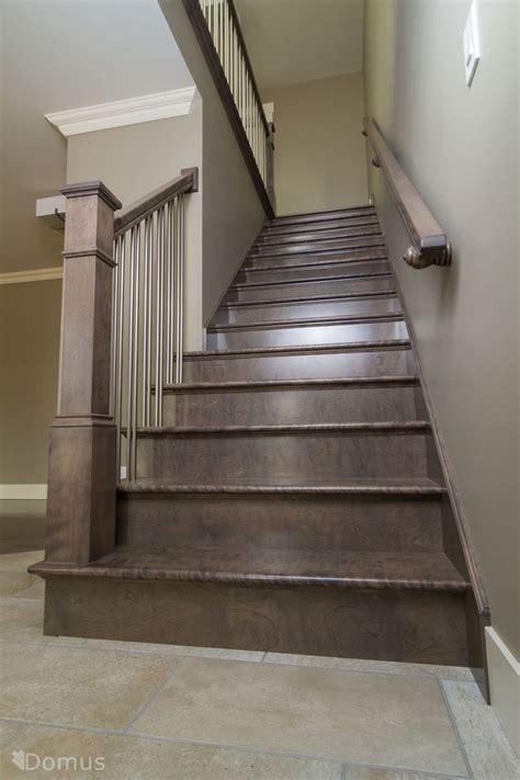 Dark Stained Staircase With Modern Stainless Spindles Staircase