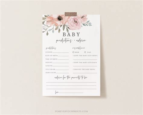 Baby Predictions And Advice Card Baby Shower Games Baby Girl Diy