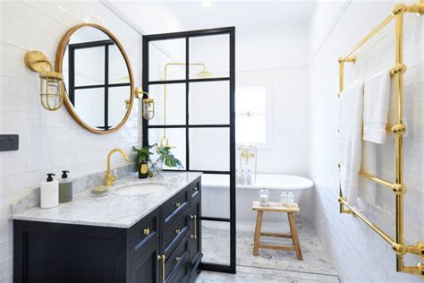 White And Gold Tile Bathroom