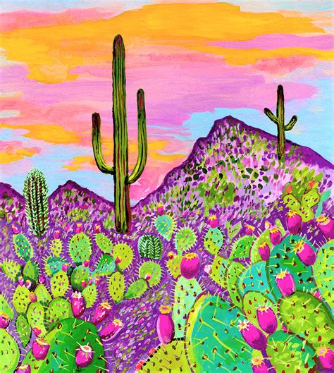 Cool Desert Cacti Landscape Painting By Roxie Frausto Thiessen Fine